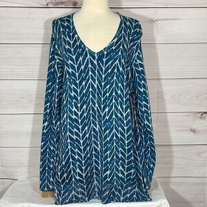 NWT Multiples Rich Teal Geometric Print Pullover Lightweight Sweater Size XL